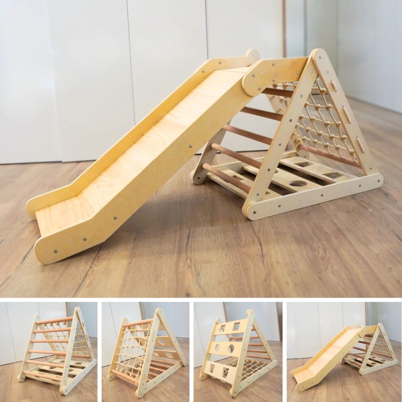 Pikler Triangle with Slide 4-in-1 Viking on a Swing | Montessori Children's Wooden Climbing Frame with Slide