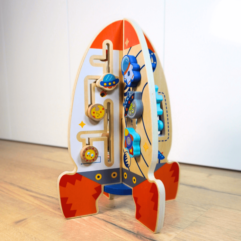 Aktivnostna raketa – lesena igrača za otroke, poučne in trajnostne montessori igrače za razvoj motorike in domišljije, idealno darilo za otroke od 1 leta dalje. - igrača vesolje, igrača avstronavt