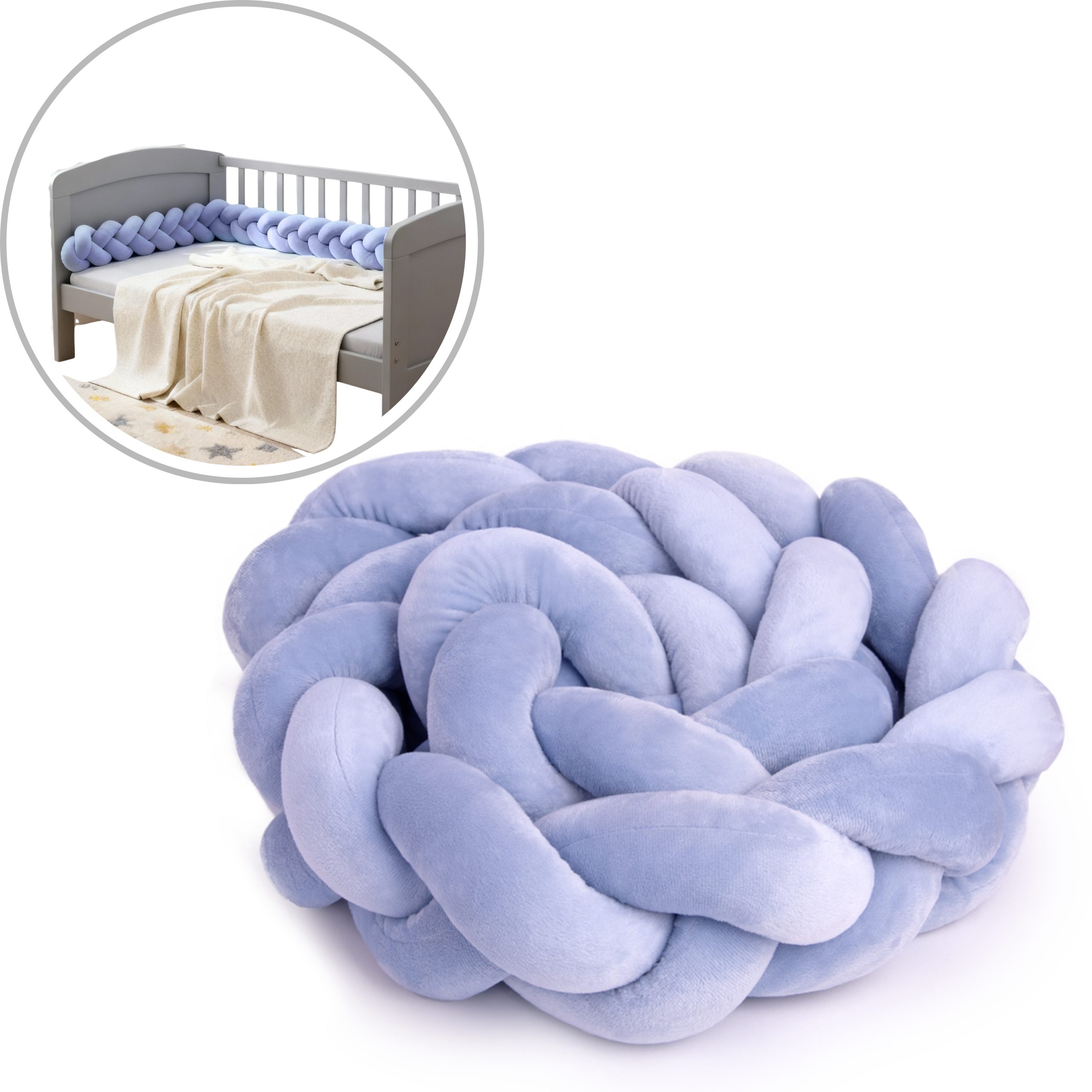 Geflochtene Bettumrandung Zopf - Hellblau (200 cm)