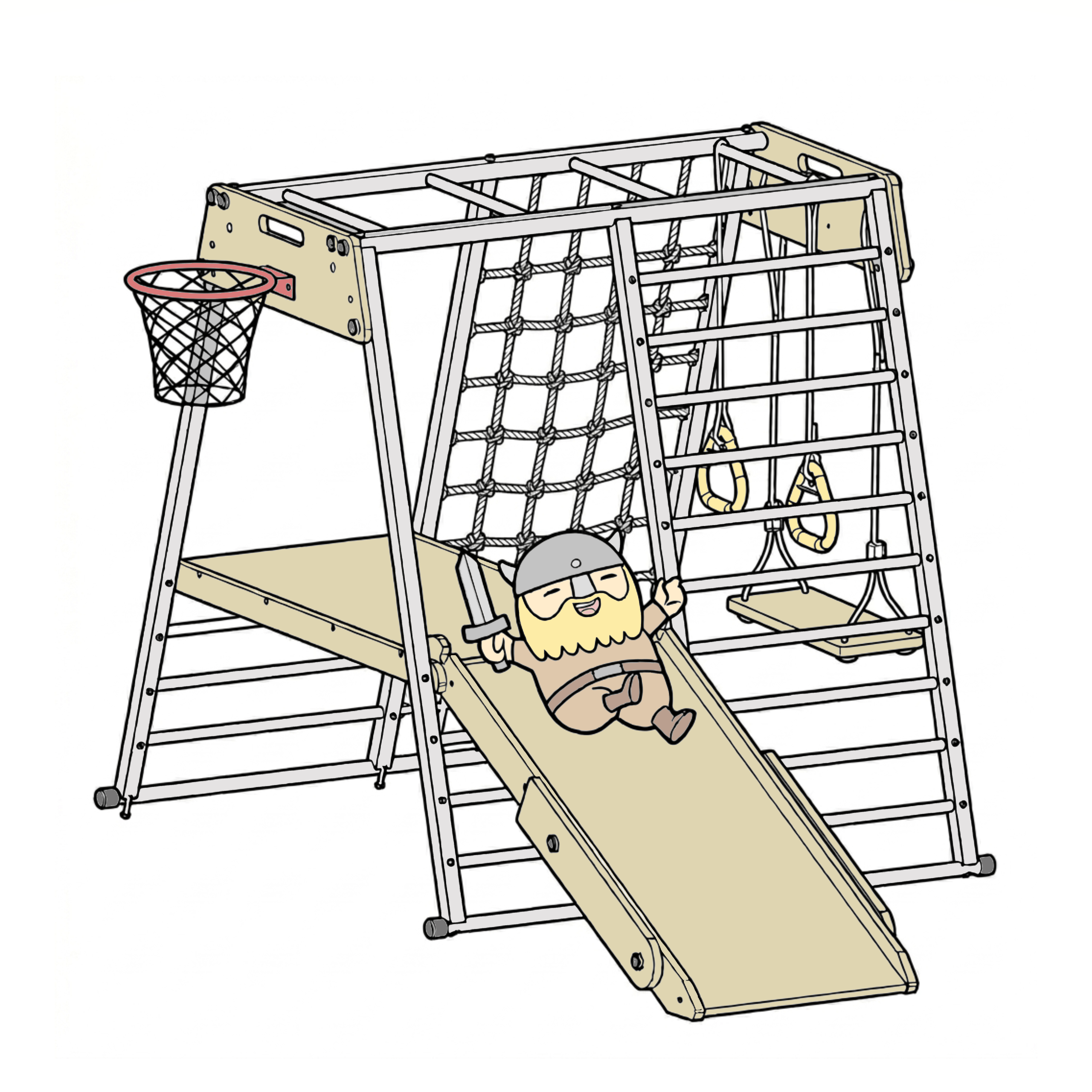 9-v-1 Otroška notranja zložljiva igralnica – JUNGLE GYM Viking on a swing - slika 8
